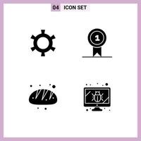 Set of 4 Modern UI Icons Symbols Signs for cog bread prize win bug Editable Vector Design Elements