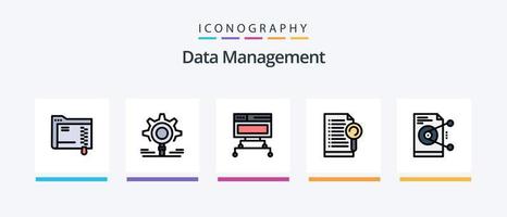 la línea de gestión de datos llenó el paquete de 5 iconos, incluida la carpeta. datos . ahorrar. servidor. diseño de iconos creativos vector