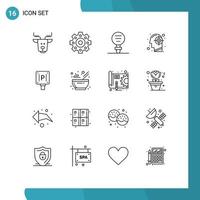 Pack of 16 creative Outlines of board success experiment mind head Editable Vector Design Elements