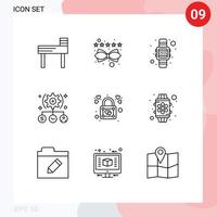 9 User Interface Outline Pack of modern Signs and Symbols of lock user time setting todo Editable Vector Design Elements