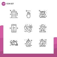 9 Universal Outlines Set for Web and Mobile Applications call video player left multimedia film Editable Vector Design Elements