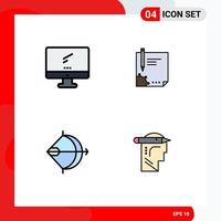 Set of 4 Commercial Filledline Flat Colors pack for computer paper imac document signing Editable Vector Design Elements