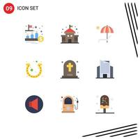 Pack of 9 Modern Flat Colors Signs and Symbols for Web Print Media such as luck fortune beanch festival summer Editable Vector Design Elements