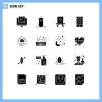 16 Universal Solid Glyphs Set for Web and Mobile Applications warm technology food smartphone camera Editable Vector Design Elements