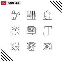 9 Thematic Vector Outlines and Editable Symbols of computer thanksgiving acorn fruit green Editable Vector Design Elements