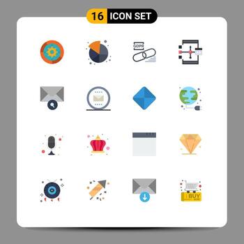 conjunto moderno de 16 colores planos y símbolos, como la aplicación compartida de codificación de desarrollo, paquete editable seguro de elementos de diseño de vectores creativos