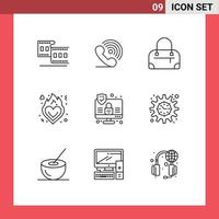 9 Creative Icons Modern Signs and Symbols of security computer signals romance love Editable Vector Design Elements
