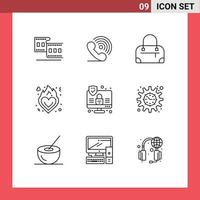 9 Creative Icons Modern Signs and Symbols of security computer signals romance love Editable Vector Design Elements