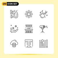 9 Universal Outline Signs Symbols of pub city music hand currency Editable Vector Design Elements