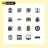 Universal Icon Symbols Group of 16 Modern Flat Color Filled Lines of distributed ledger book currency aim travel guitar Editable Creative Vector Design Elements