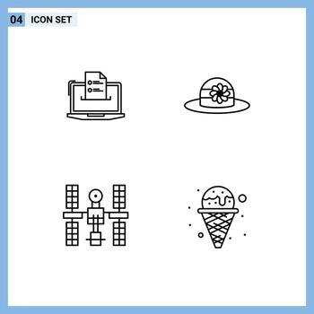 Pack of 4 Modern Filledline Flat Colors Signs and Symbols for Web Print Media such as features cap online web orbital Editable Vector Design Elements