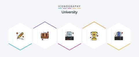 paquete de íconos universitarios de 25 líneas completas que incluye tareas en línea. asignación. trofeo. logro vector