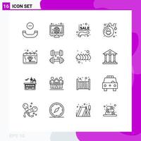 Set of 16 Vector Outlines on Grid for economy banking hand play danger Editable Vector Design Elements