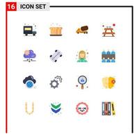 16 User Interface Flat Color Pack of modern Signs and Symbols of setting furniture truck picnic roller Editable Pack of Creative Vector Design Elements