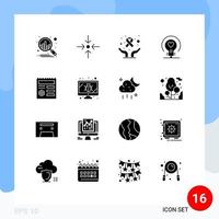 Pack of 16 creative Solid Glyphs of document ui cancer day basic heart Editable Vector Design Elements