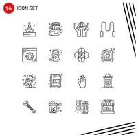 Group of 16 Outlines Signs and Symbols for webpage internet care browser skipping Editable Vector Design Elements