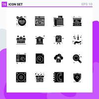 Set of 16 Vector Solid Glyphs on Grid for friends culture telephone money ecommerce Editable Vector Design Elements