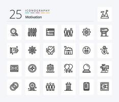 paquete de iconos de 25 líneas de motivación que incluye motivación. engranaje. película. salud. pareja vector