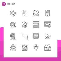 16 Universal Outlines Set for Web and Mobile Applications performance message sweet mail envelopes Editable Vector Design Elements