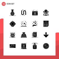 Pack of 16 Modern Solid Glyphs Signs and Symbols for Web Print Media such as microphone marine hand helm interior Editable Vector Design Elements