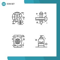 4 User Interface Line Pack of modern Signs and Symbols of global graphic world design globe Editable Vector Design Elements