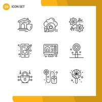 Pack of 9 creative Outlines of computer designing interest design revenue Editable Vector Design Elements