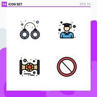 Pack of 4 Modern Filledline Flat Colors Signs and Symbols for Web Print Media such as criminal spaceship arrest graduation interface Editable Vector Design Elements