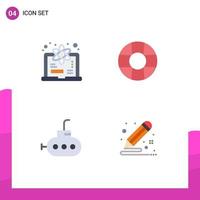 Modern Set of 4 Flat Icons Pictograph of computer creative science bathyscaph draw Editable Vector Design Elements