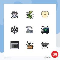 Mobile Interface Filledline Flat Color Set of 9 Pictograms of wheel ship nature boat mind Editable Vector Design Elements