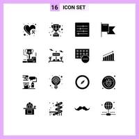Solid Glyph Pack of 16 Universal Symbols of prize winner layout cup mark Editable Vector Design Elements