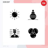 Modern Set of 4 Solid Glyphs and symbols such as sun development astronomy easter programming Editable Vector Design Elements