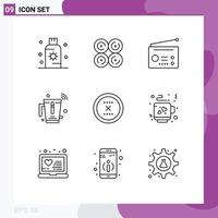 Mobile Interface Outline Set of 9 Pictograms of internet mixer sweet juice technology Editable Vector Design Elements