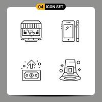 Group of 4 Filledline Flat Colors Signs and Symbols for monitor pen store smart phone economy Editable Vector Design Elements