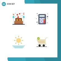 Set of 4 Modern UI Icons Symbols Signs for bed beach lover calculator sun Editable Vector Design Elements