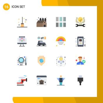 Pack of 16 Modern Flat Colors Signs and Symbols for Web Print Media such as share hacking frame hack engineering Editable Pack of Creative Vector Design Elements