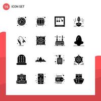 16 Universal Solid Glyphs Set for Web and Mobile Applications floral spaceship cradle entrepreneur business Editable Vector Design Elements