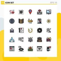 Universal Icon Symbols Group of 25 Modern Filled line Flat Colors of programming coding map table living Editable Vector Design Elements