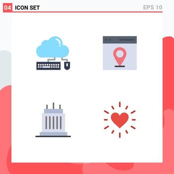 símbolos de iconos universales grupo de 4 iconos planos modernos de edificios informáticos puntos de referencia de la interfaz de la nube elementos de diseño vectorial editables vector