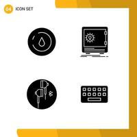 Mobile Interface Solid Glyph Set of 4 Pictograms of energy headphone water safe phone Editable Vector Design Elements