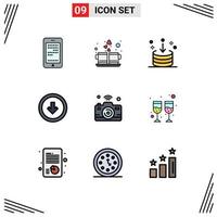 Group of 9 Modern Filledline Flat Colors Set for user interface button hot arrow import Editable Vector Design Elements