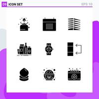 Pack of 9 creative Solid Glyphs of marketing packaging event estate office Editable Vector Design Elements