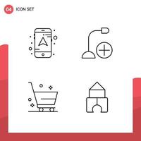 Editable Vector Line Pack of 4 Simple Filledline Flat Colors of map delete add gadget shopping Editable Vector Design Elements