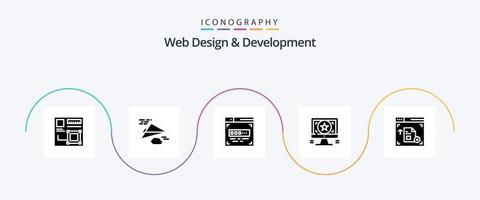 paquete de iconos de glifo 5 de diseño y desarrollo web que incluye diseño. avión . desarrollo frontal. código vector