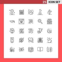 Mobile Interface Line Set of 25 Pictograms of education password product lock love Editable Vector Design Elements