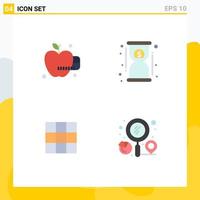 User Interface Pack of 4 Basic Flat Icons of medical apple finder hourglass menu location Editable Vector Design Elements