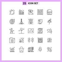 Line Pack of 25 Universal Symbols of meal drinks boot cooking toy Editable Vector Design Elements
