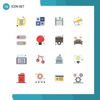 Pictogram Set of 16 Simple Flat Colors of drinks toggle diskette switch telescope Editable Pack of Creative Vector Design Elements