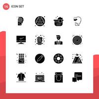 Group of 16 Solid Glyphs Signs and Symbols for computer puzzle waste mind human Editable Vector Design Elements