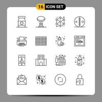 Mobile Interface Outline Set of 16 Pictograms of fax puncture modeling halloween costume Editable Vector Design Elements