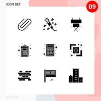 Editable Vector Line Pack of 9 Simple Solid Glyphs of app test cinema list document Editable Vector Design Elements